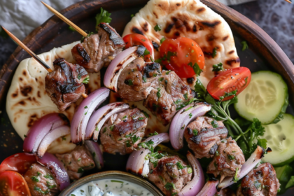 Souvlaki Skewers with Creamy Tzatziki Sauce