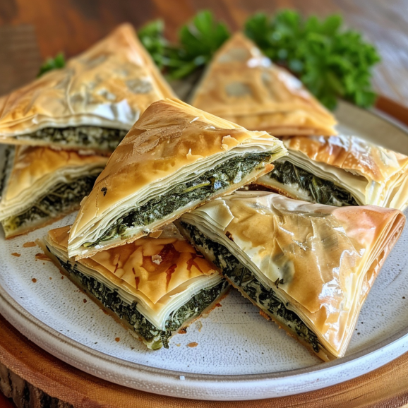 Greek Spinach Pie Spanakopita serving Greek Potatoes