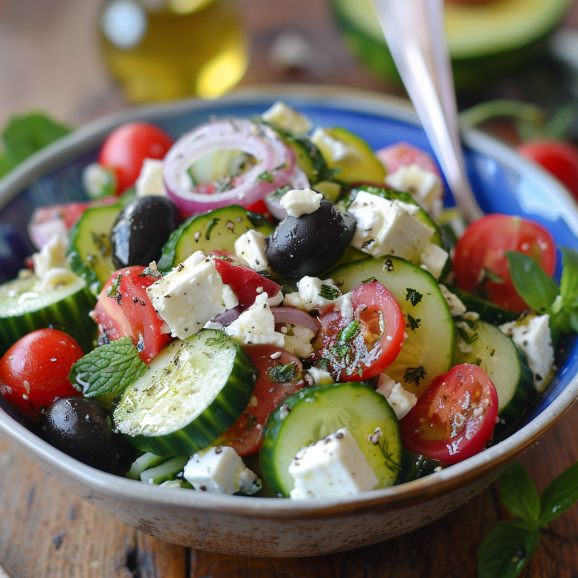 cucumber Greek salad, Greek salad dressing 