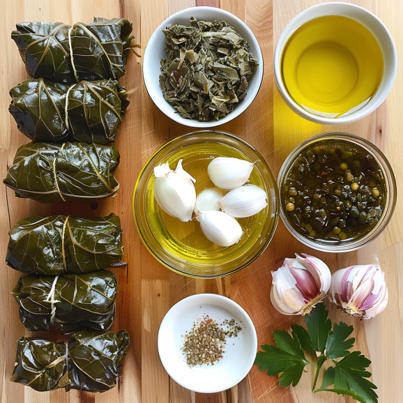 dolmades and ingredients